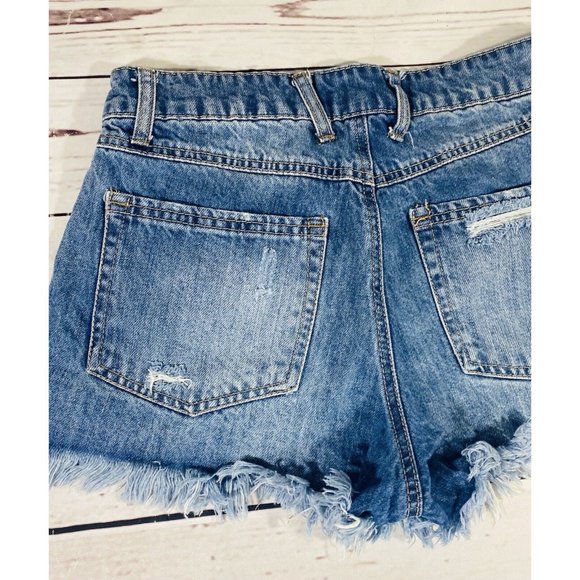 Vanilla Star Womens Jean Shorts Size 5 Raw Frayed Hem Distressed Festival Denim - Picture 8 of 9